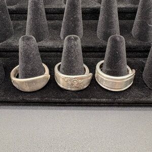 Handmade Spoon Rings Silver Plated Flatware Lot of 3 Sizes 12 13.5 14 Gift